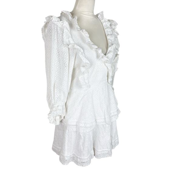 Shona Joy Ackley Broderie Frill Eyelet Mini Dress White Puff Sleeve Size 10 - Picture 4 of 9